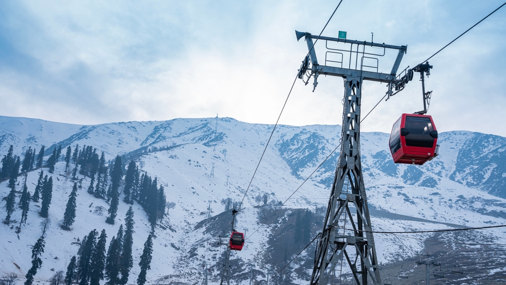 Kashmir,Adventure,Activity,Gondola,Cable,Card,Ride,,Beautiful,Snow,Covered